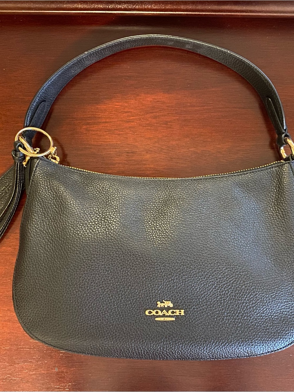 Coach Pebbled Leather Shoulder Bag in Black with Gold Hardware